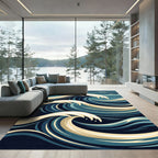 Dynamic Blue Cream Ocean Wave Rug