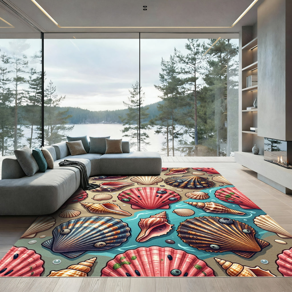 Coastal Seashell Beach Bliss Illustration Rug