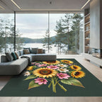 Vibrant Golden Sunflower Floral Bouquet Rug