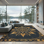 Golden Celestial Sunburst Art Deco Rug