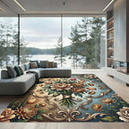 Elegant Floral Bouquet Ornate Filigree Rug