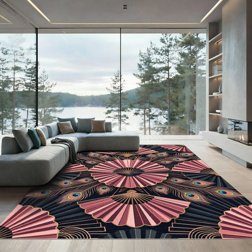 Art Deco Peacock Fan Blush Rug