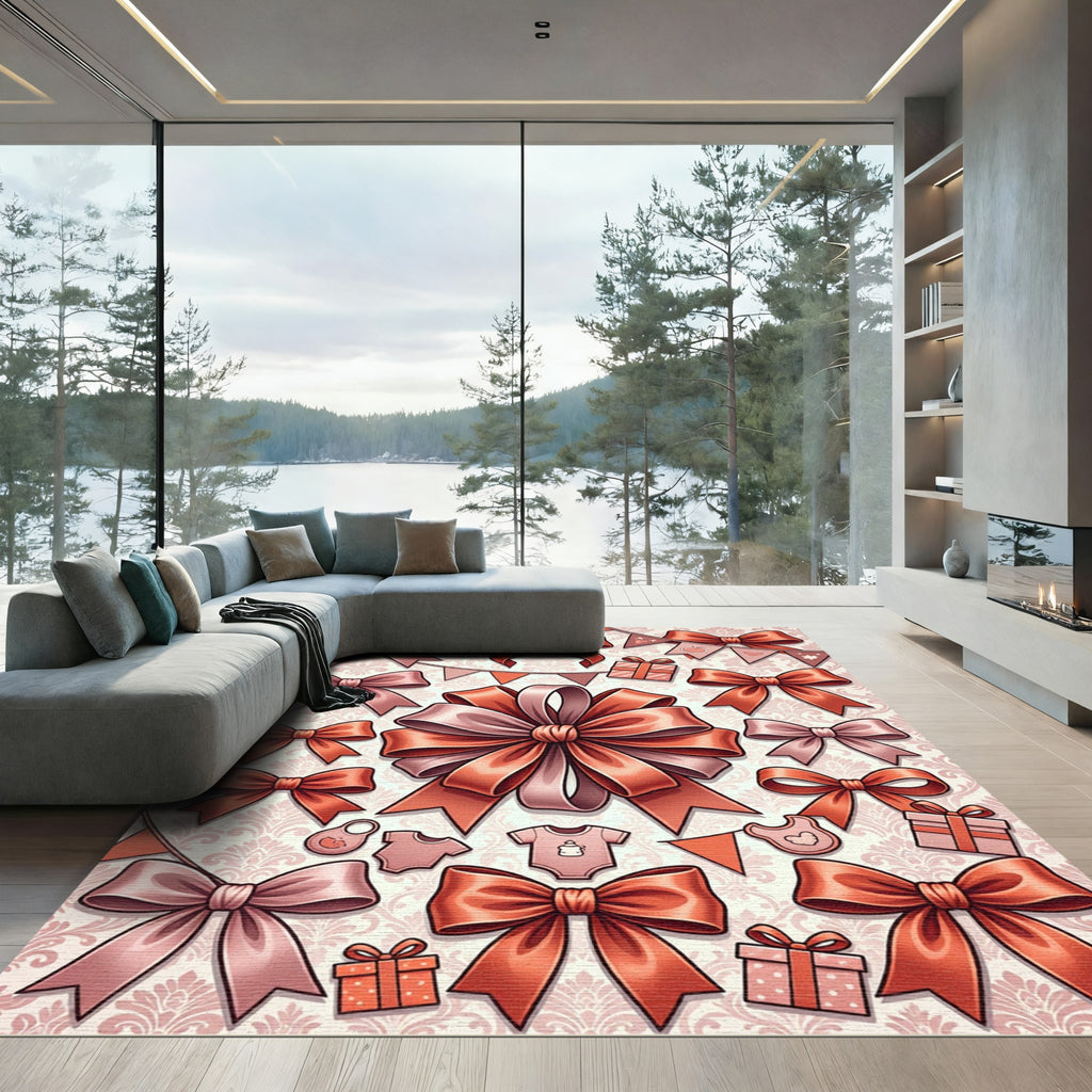 Blush and Coral Bow Ribbon Collage Rug