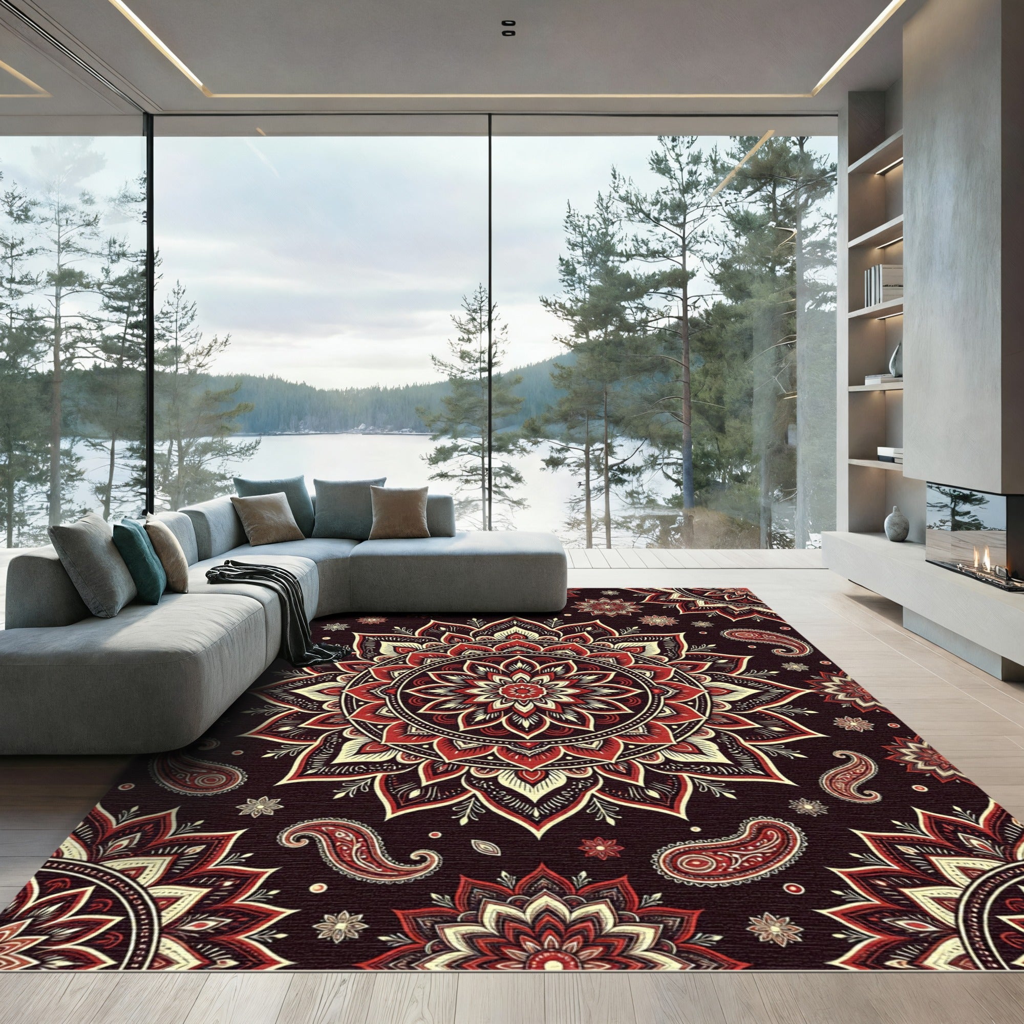 Crimson Cream Mandala Paisley Blend Rug