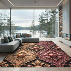 Elegant Damask Pomegranate Golden Mauve Scroll Rug