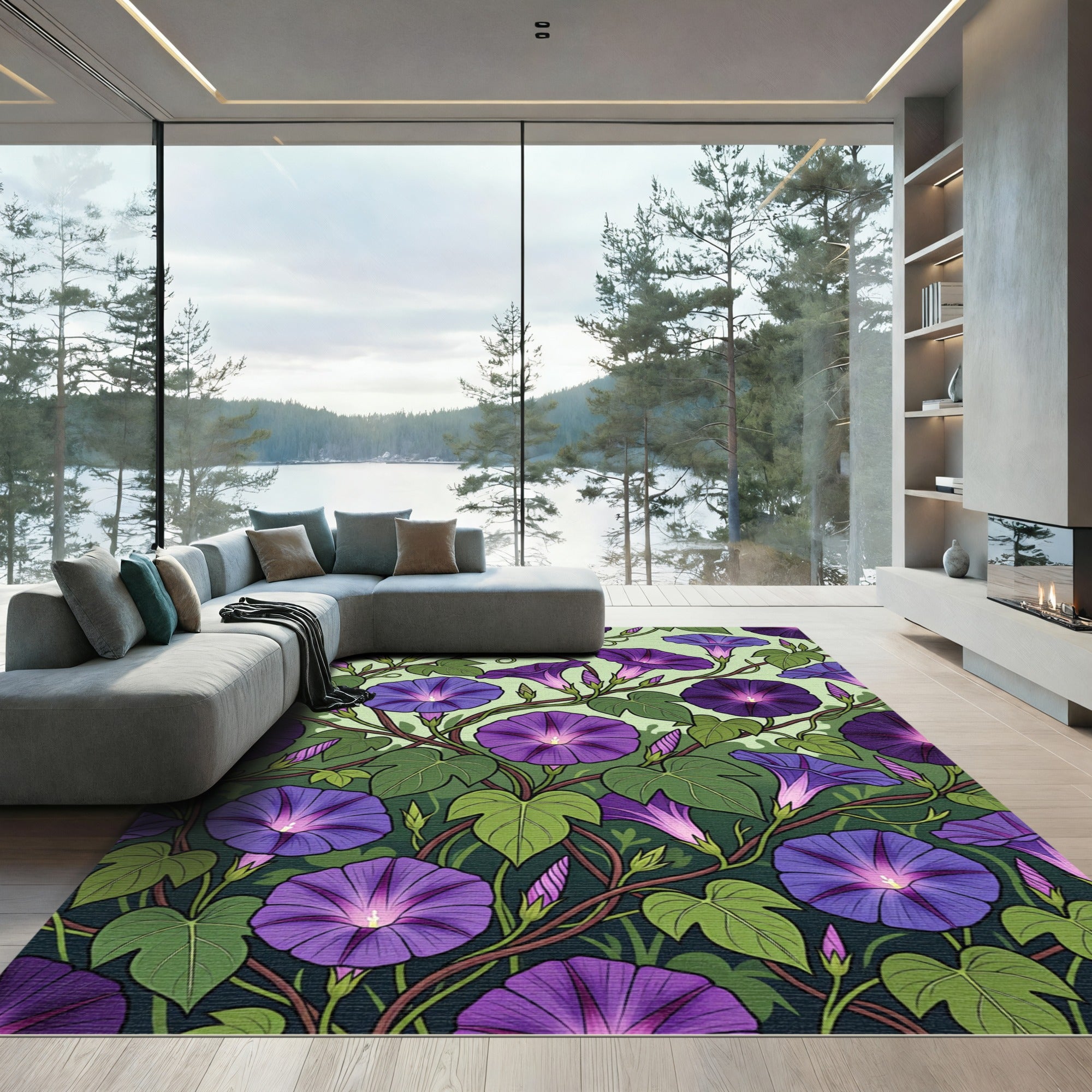 Vibrant Purple Morning Glory Botanical Rug