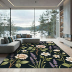 Cream Rose and Lavender Floral Botanical Rug