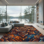Orange Blue Intricate Floral Mandala Rug