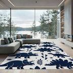 Navy Blue Dinosaur Jurassic Childrens Art Rug