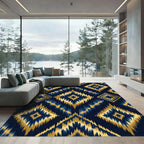 Gold Navy Ikat Geometric Diamond Rug