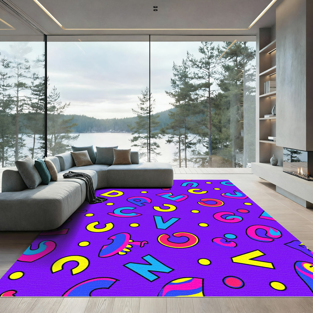 Retro Magenta Alphabet Pop Art Rug