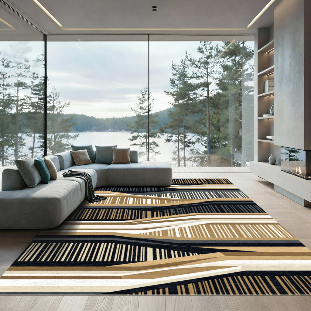 Minimalist Earth Tone Linear Abstract Rug