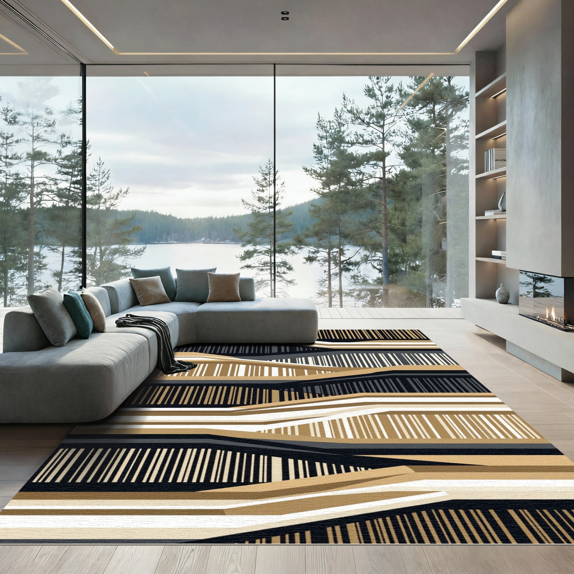 Minimalist Earth Tone Linear Abstract Rug