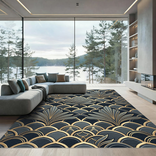 Art Deco Gold and Charcoal Fan Rug