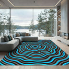 Electric Blue Rippling Concentric Circular Rug