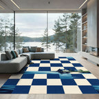 Coastal Checkerboard Navy House Landscape Rug