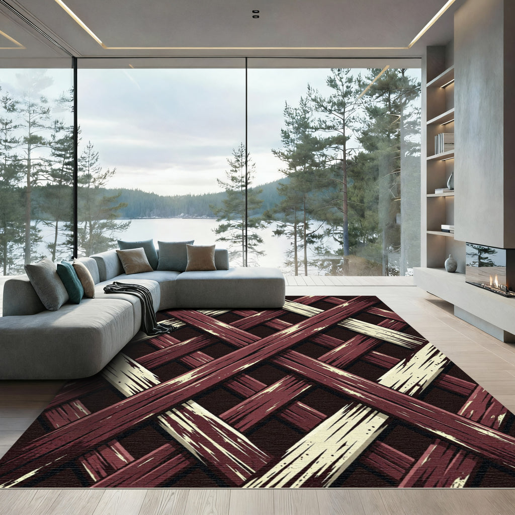 Rustic Crimson Cream Woven Lattice Rug