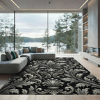 Ornate Black Silver Acanthus Scroll Rug
