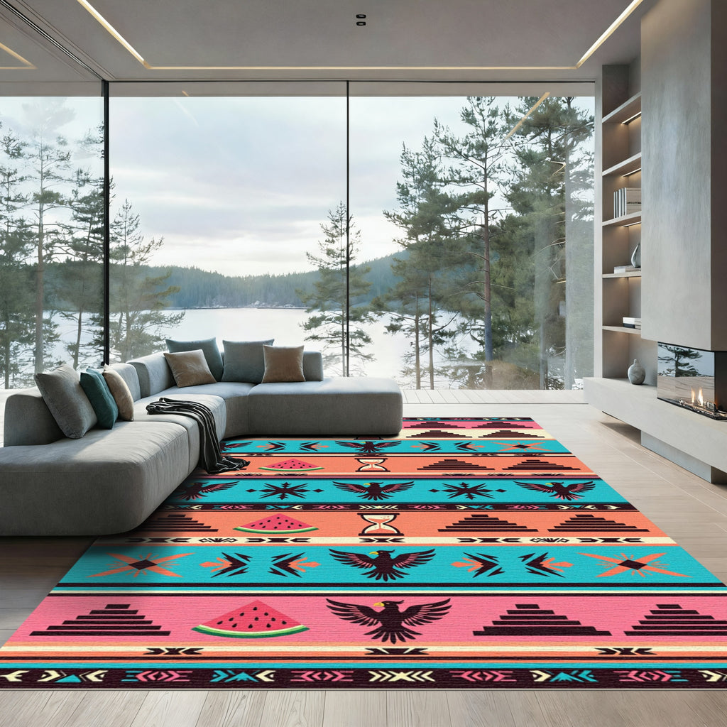 Vibrant Southwest Eagle Watermelon Hourglass Rug