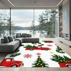 Red Vintage Truck Christmas Tree Snowflakes Rug