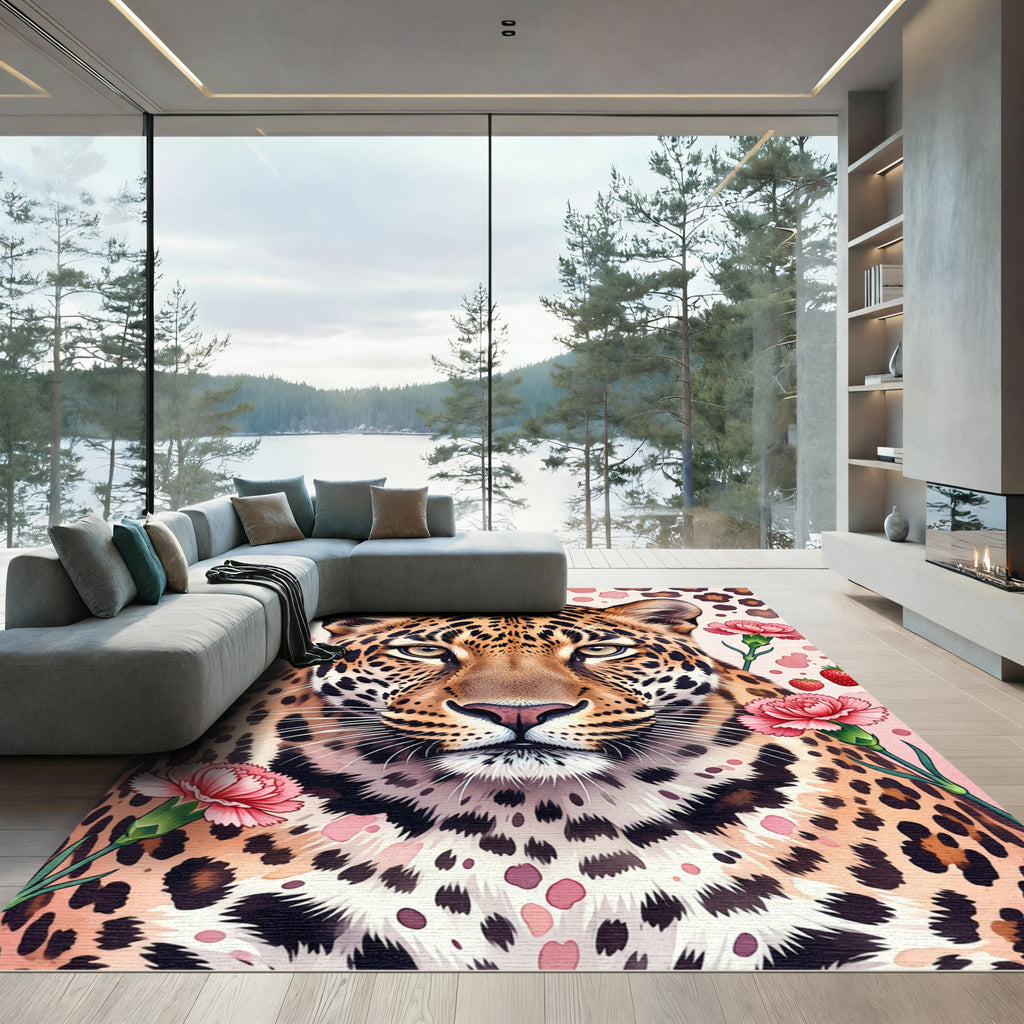 Leopard Carnation Floral Aesthetic Art Rug