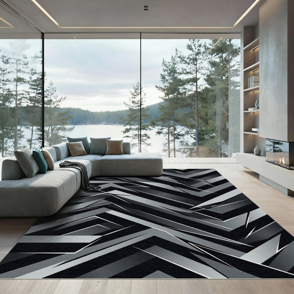 Abstract Gray Geometric Angular Rug