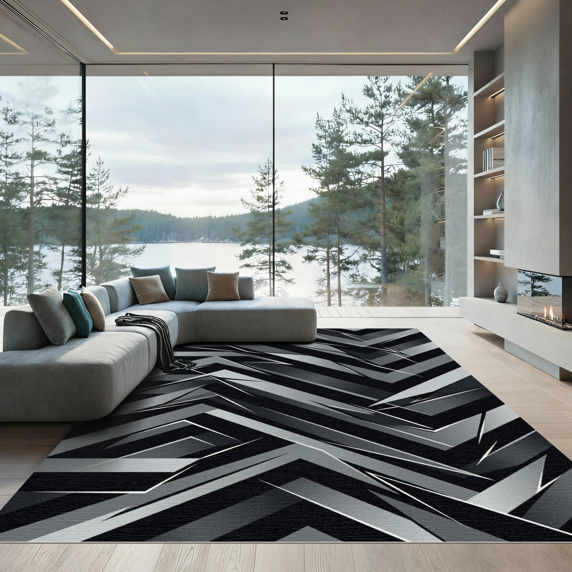 Abstract Gray Geometric Angular Rug