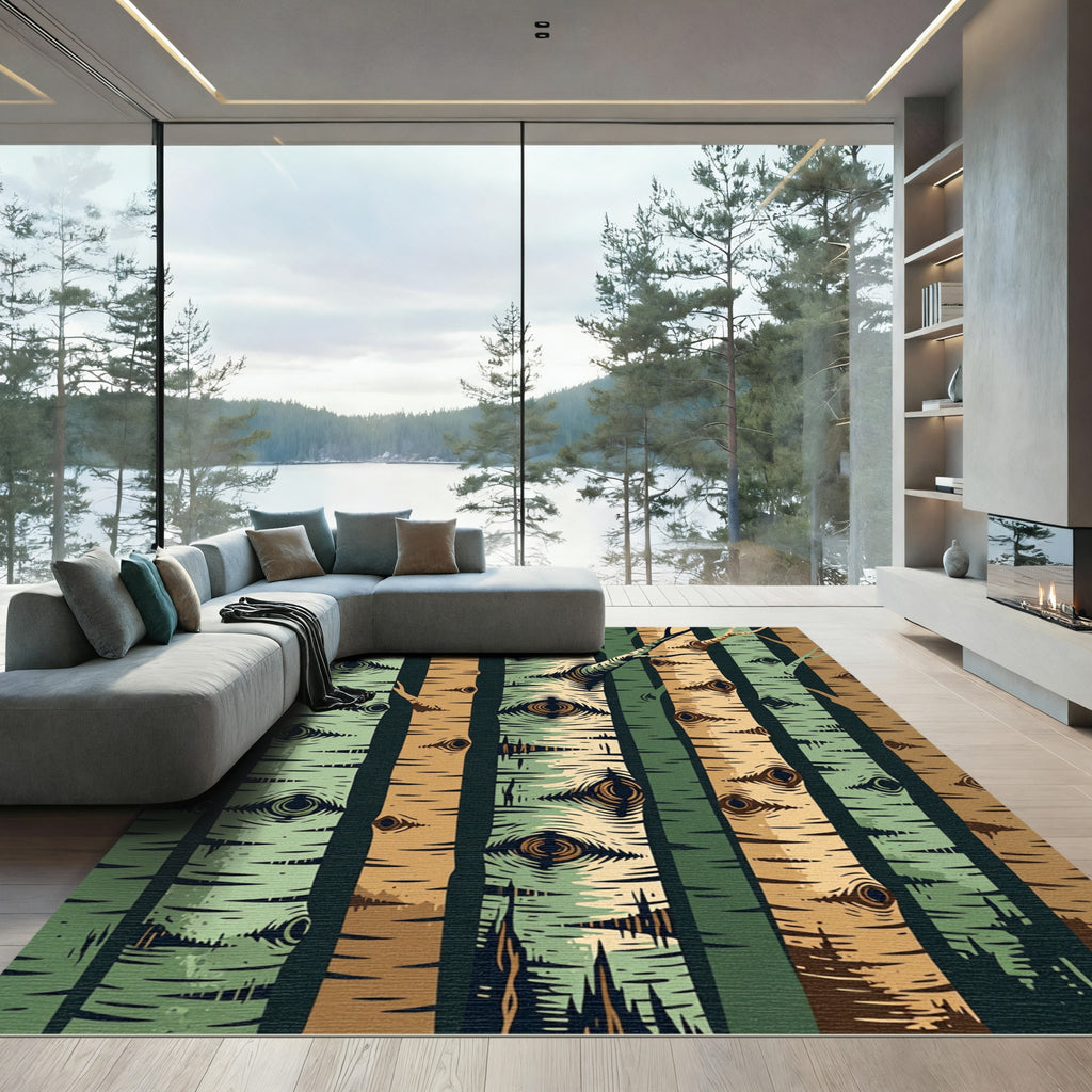 Earthy Forest Birch Tree Trunk Rug