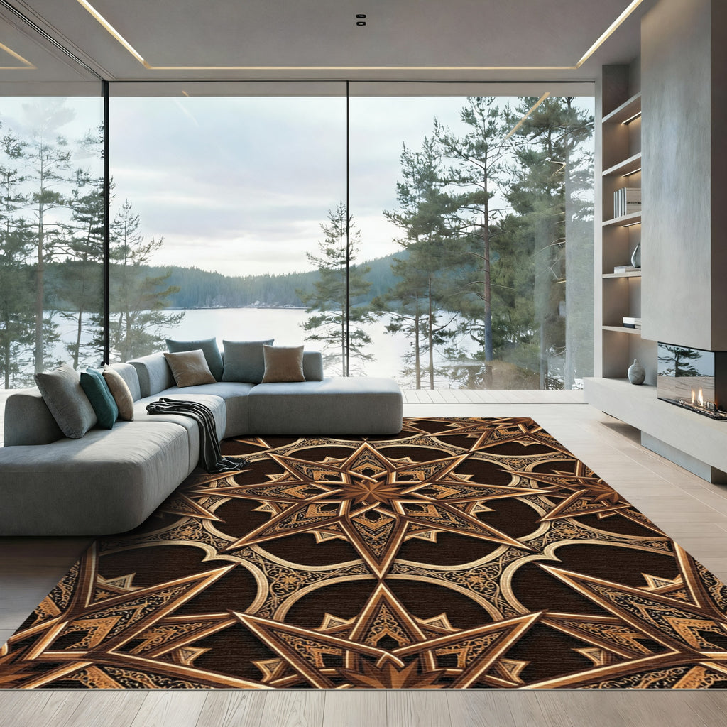 Ornate Gold Starburst Arabesque Rug