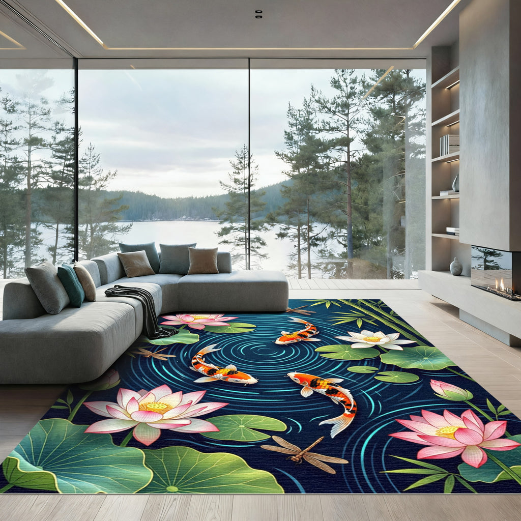 Koi Pond Lotus Zen Water Art Rug