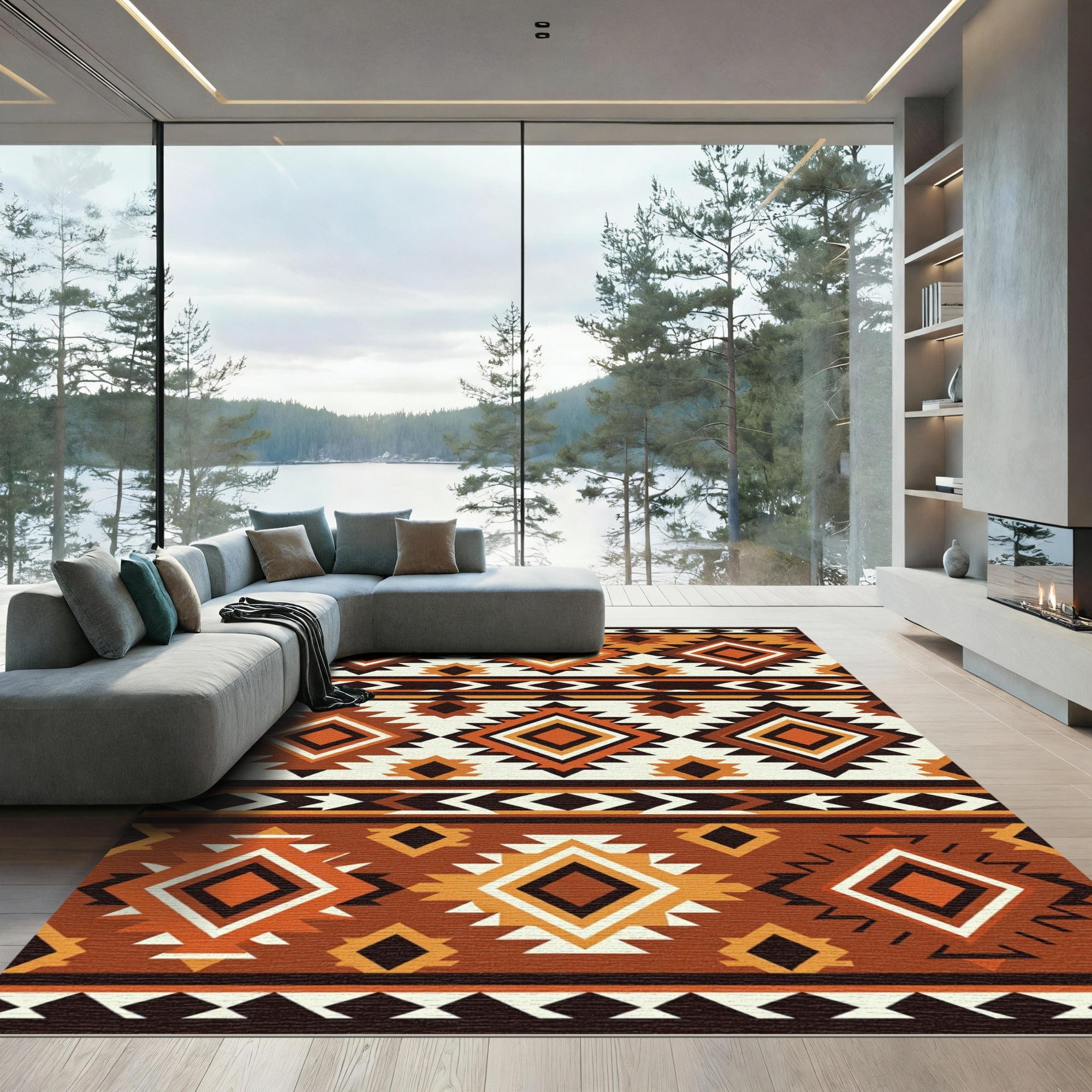 Earth Tone Geometric Aztec Diamond Rug
