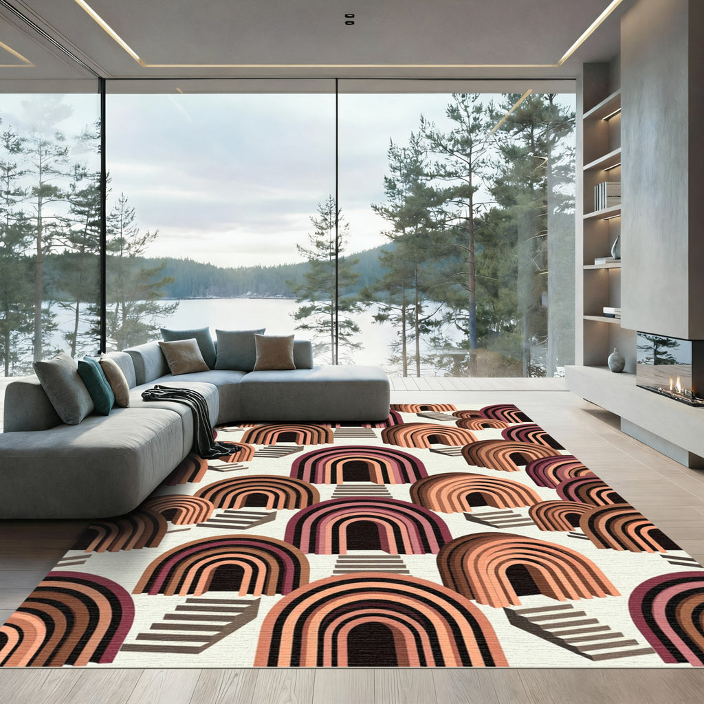 Terracotta Archway Steps Geometric Composition Rug