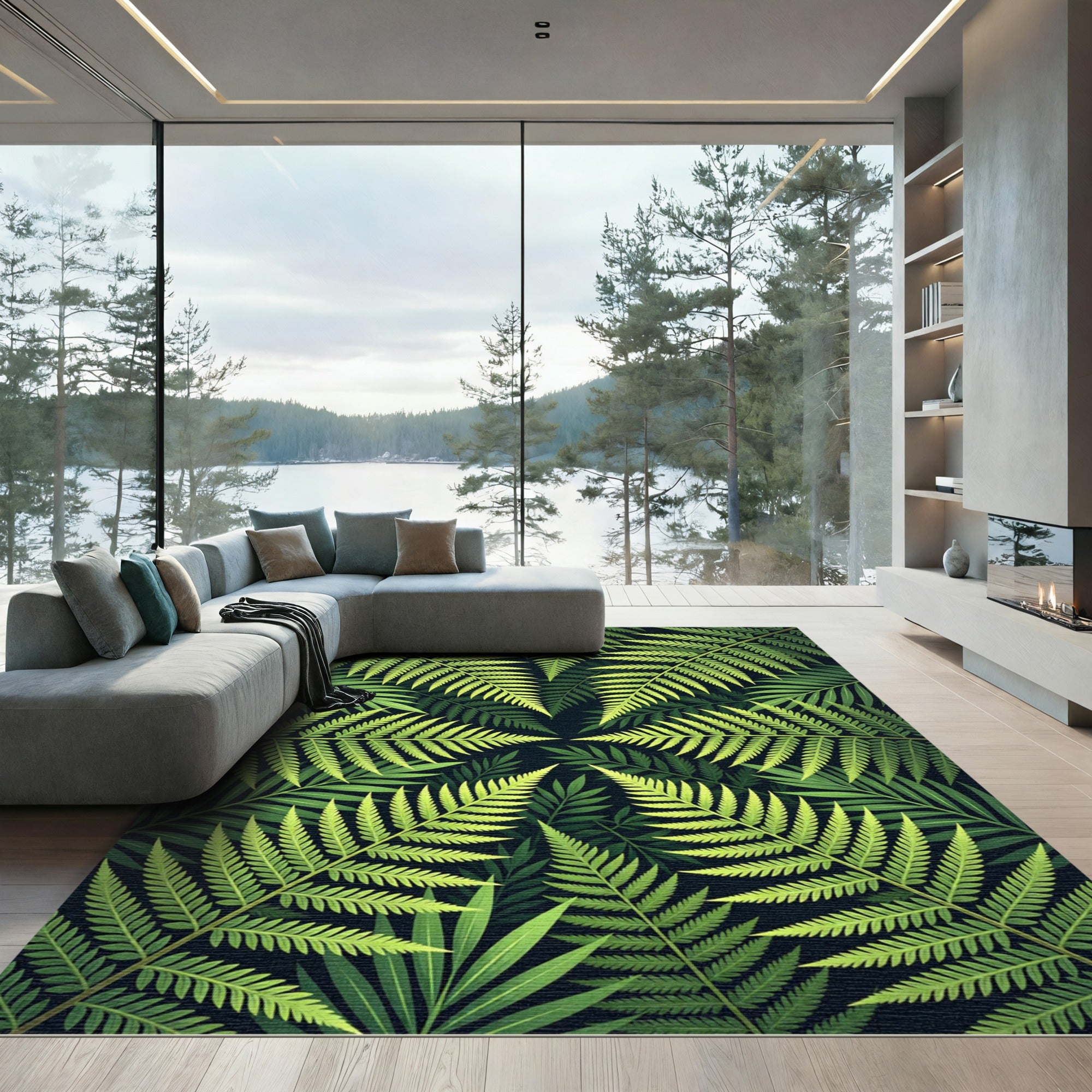 Lush Tropical Fern Leaf Botanical Rug