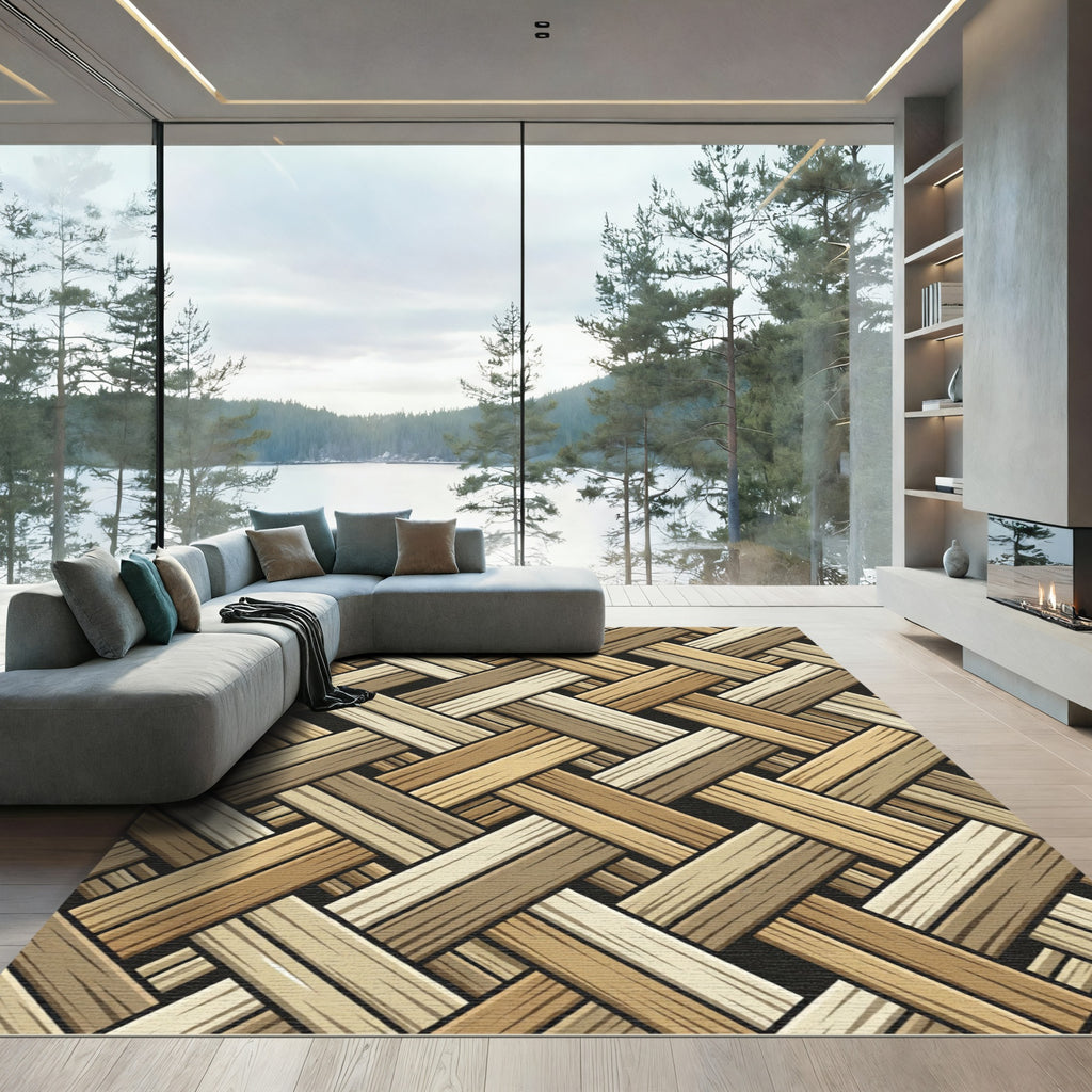 Earthy Neutral Woven Herringbone Rug