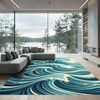 Dynamic Deep Sea Blue Wave Abstract Rug