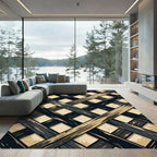 Charcoal and Gold Slanted Grid Rug