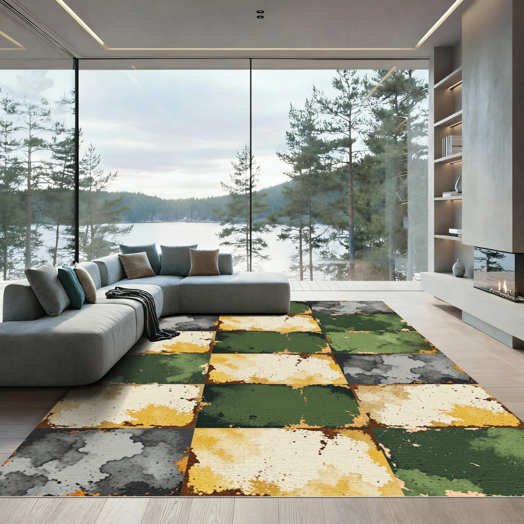 Distressed Camouflage Patchwork Earth Tone Rug