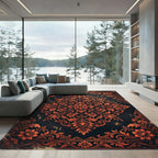 Ornate Copper Floral Damask Medallion Rug
