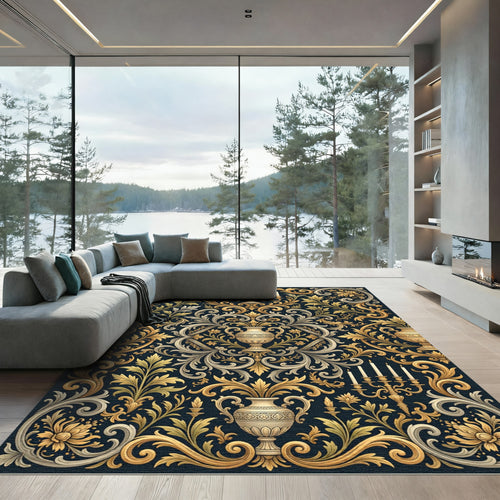 Baroque Gold Floral Urn Candelabra Rug
