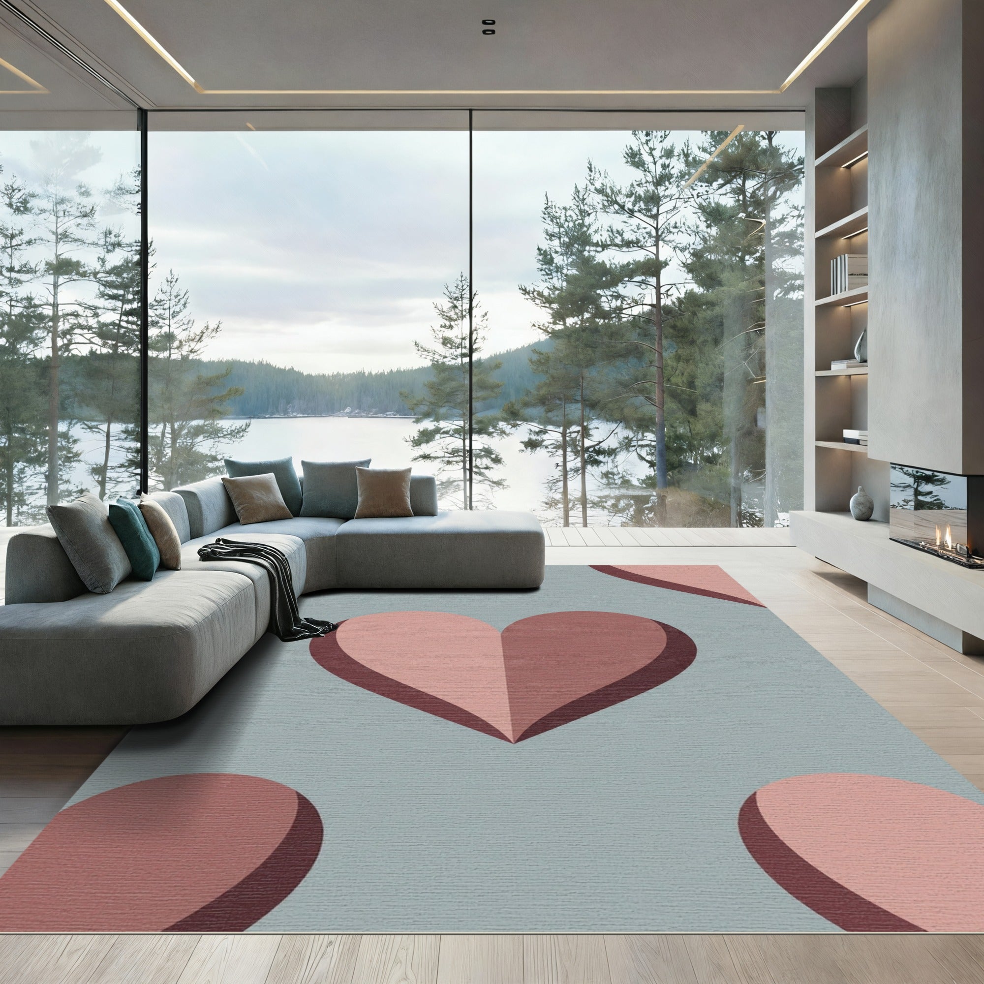 Soft Pink Heart Geometric Abstract Rug