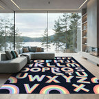 Vibrant Retro Rainbow Alphabet Typography Rug