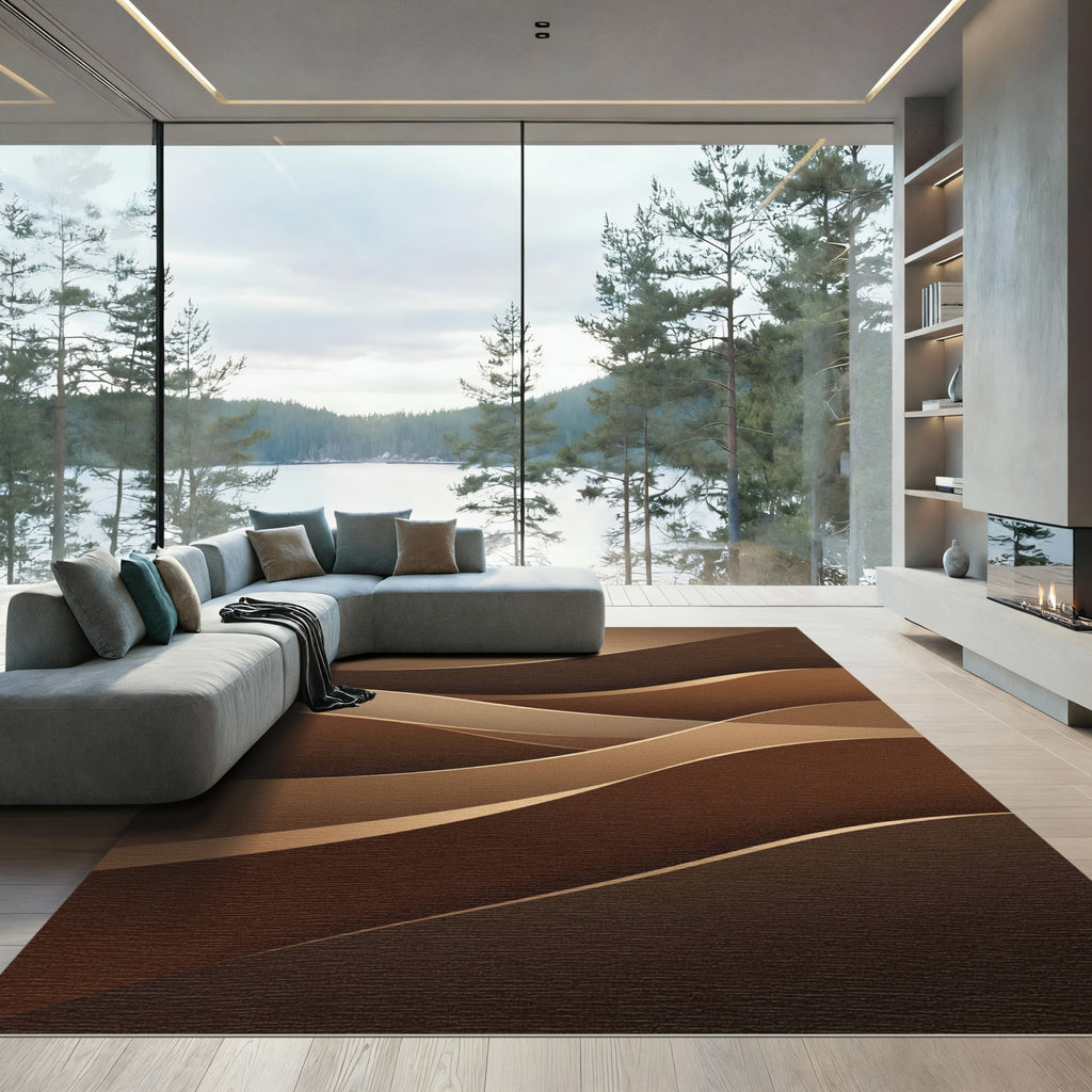 Earthy Toned Layered Wave Rug