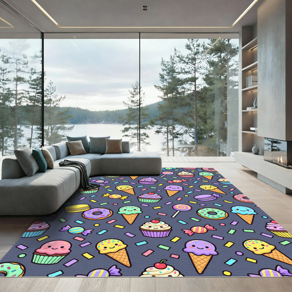 Cute Kawaii Pastel Sweets Charcoal Backdrop Rug