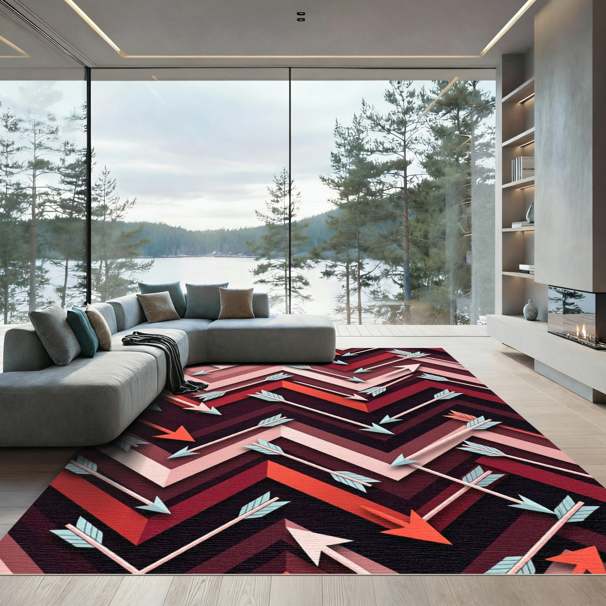 Geometric Chevron Arrow Crimson Rug