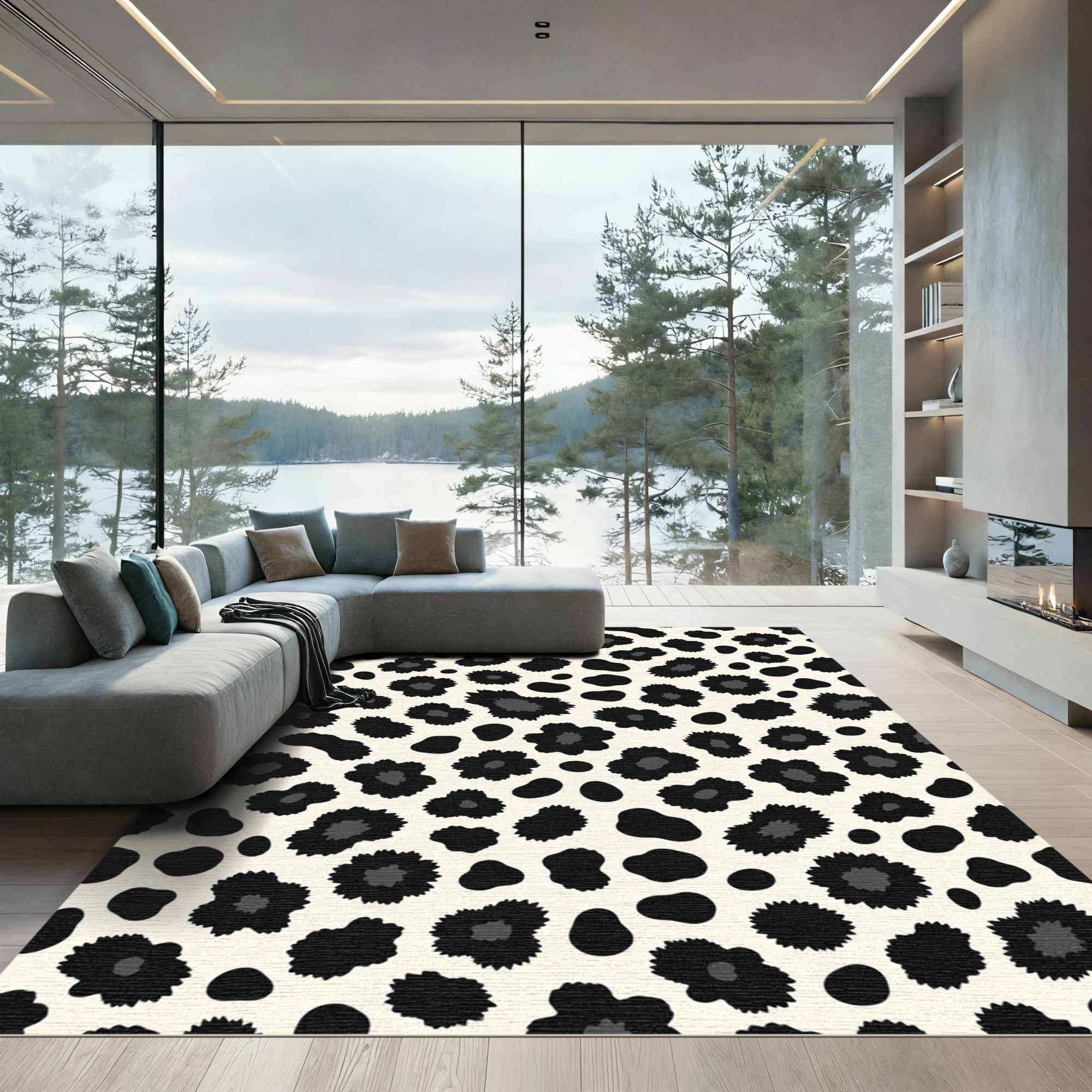 Bold Black Spots Cream Background Rug