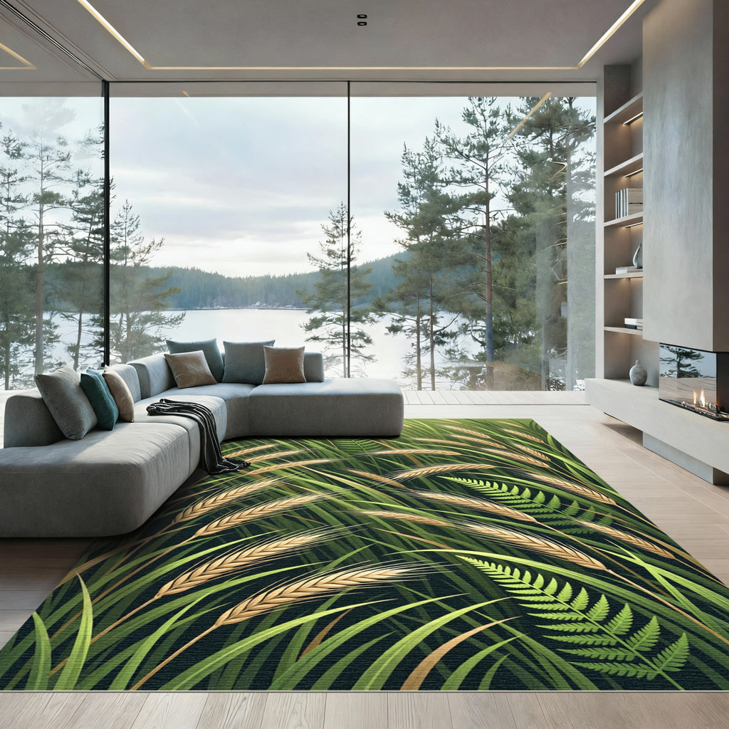 Golden Wheat Fern Botanical Greenery Rug