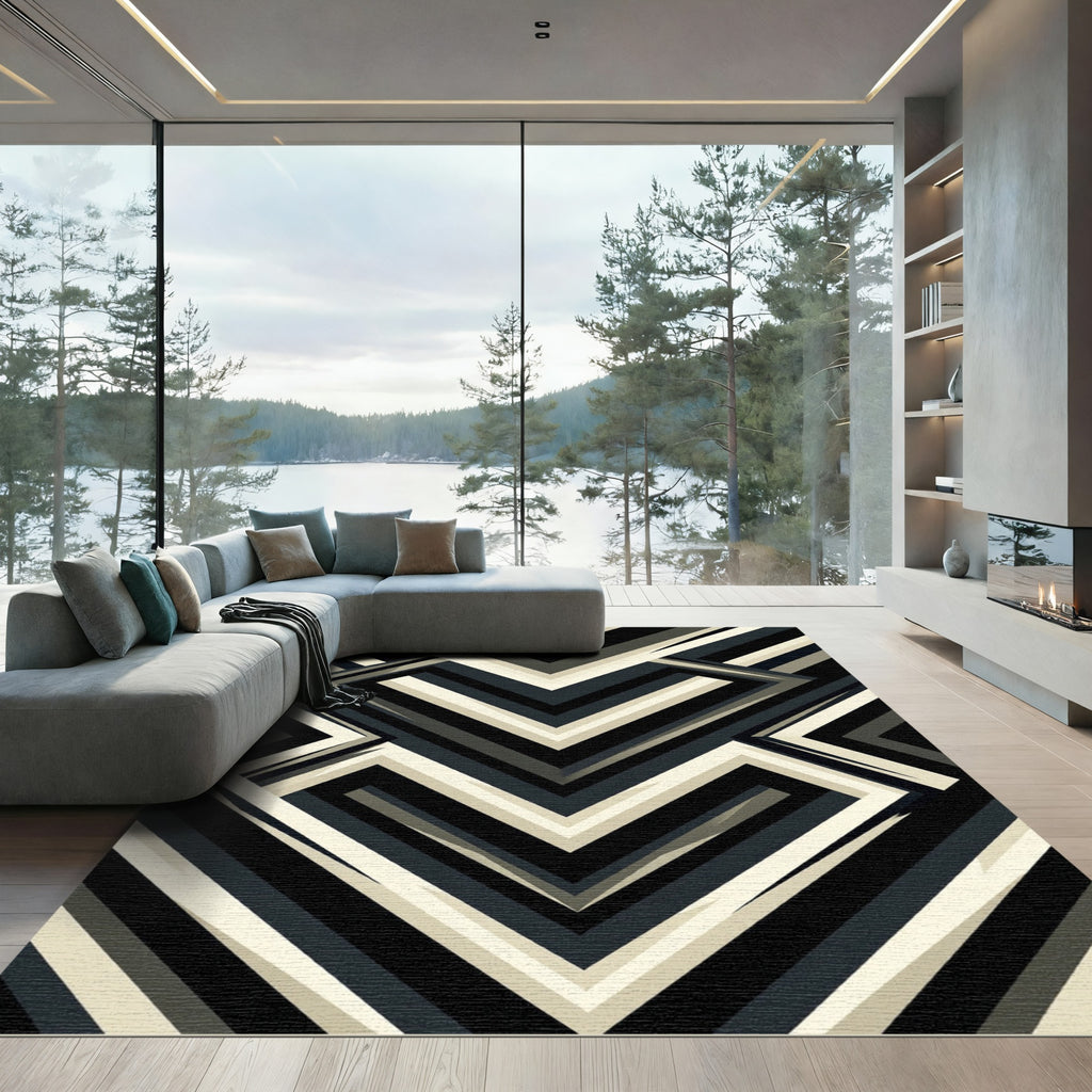Monochromatic Abstract Geometric Accordion Rug