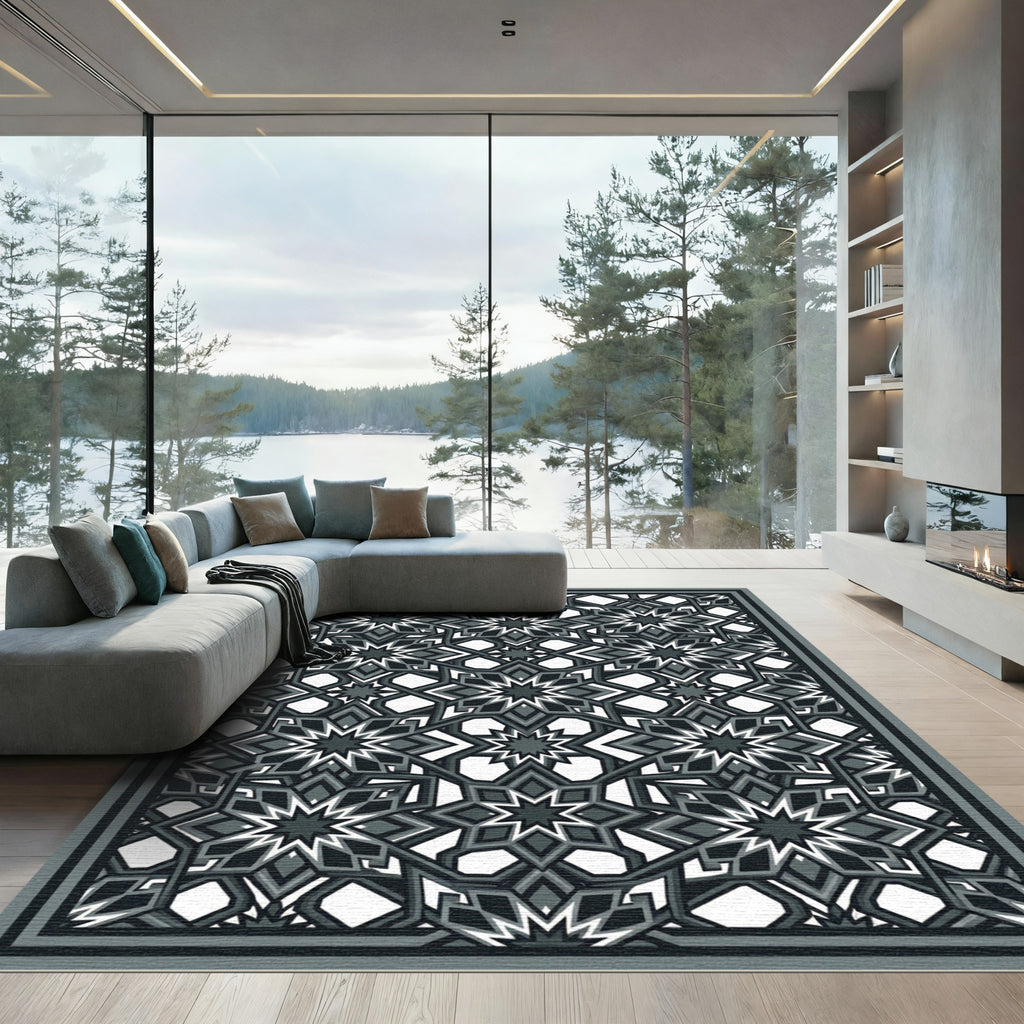 Charcoal Gray Intricate Geometric Medallion Rug
