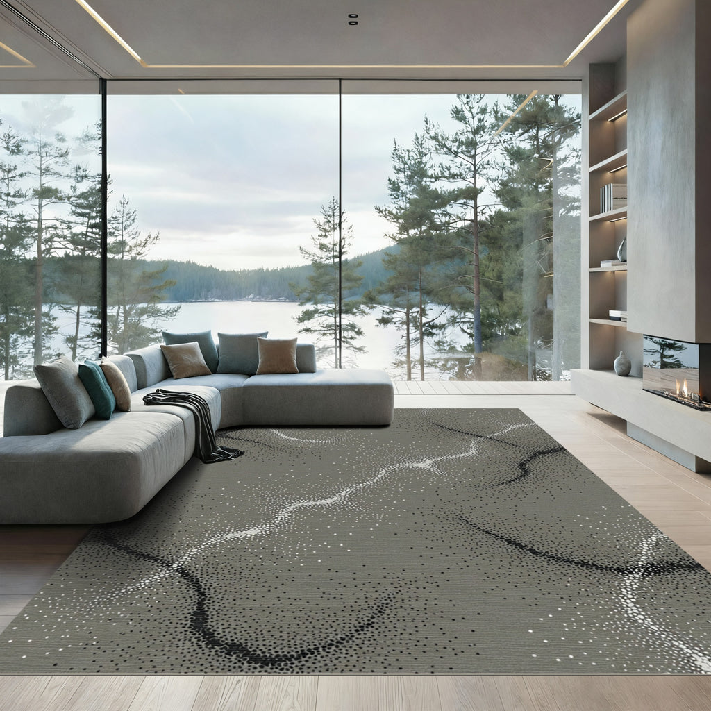 Gray Stippled Wavy Lines Rug