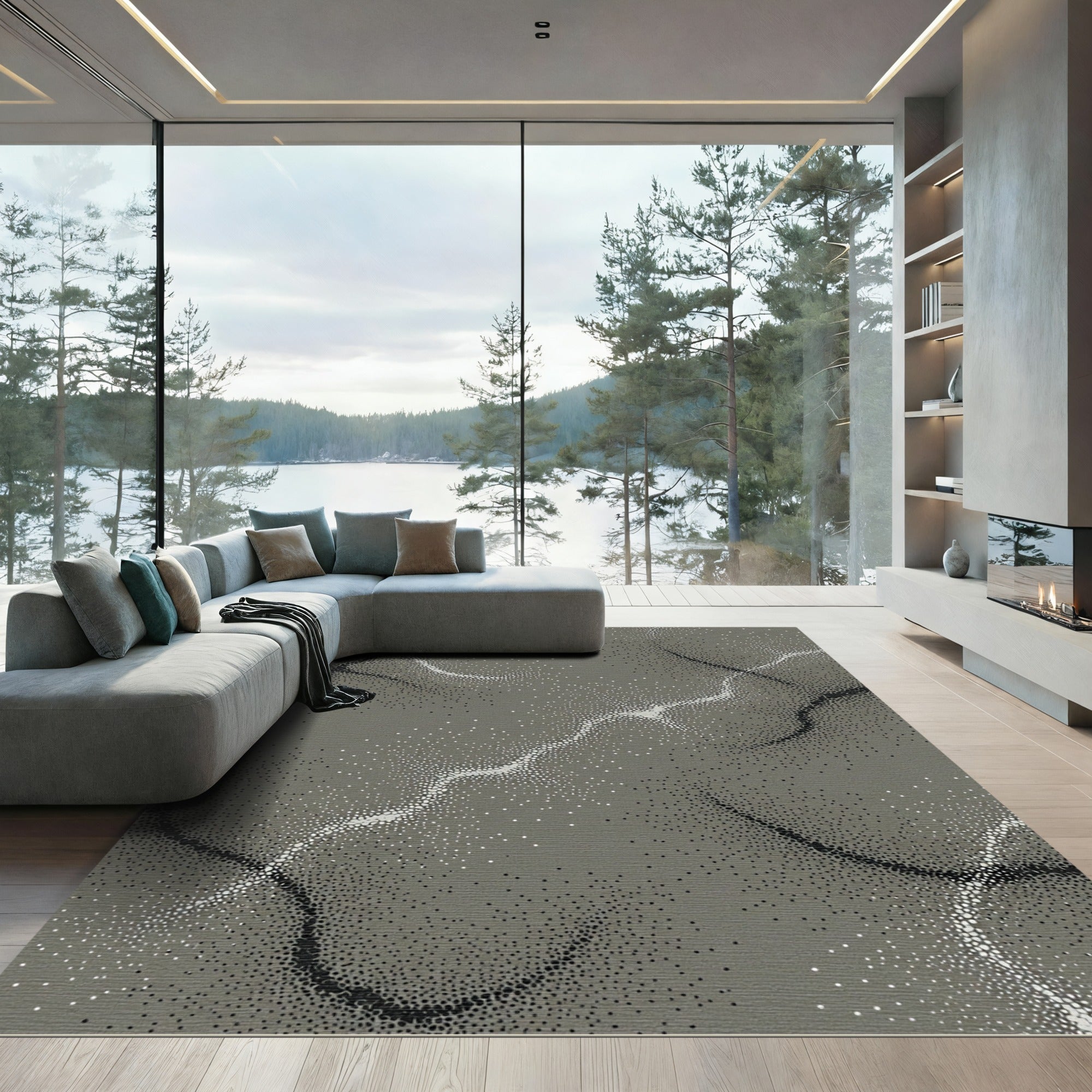 Gray Stippled Wavy Lines Rug